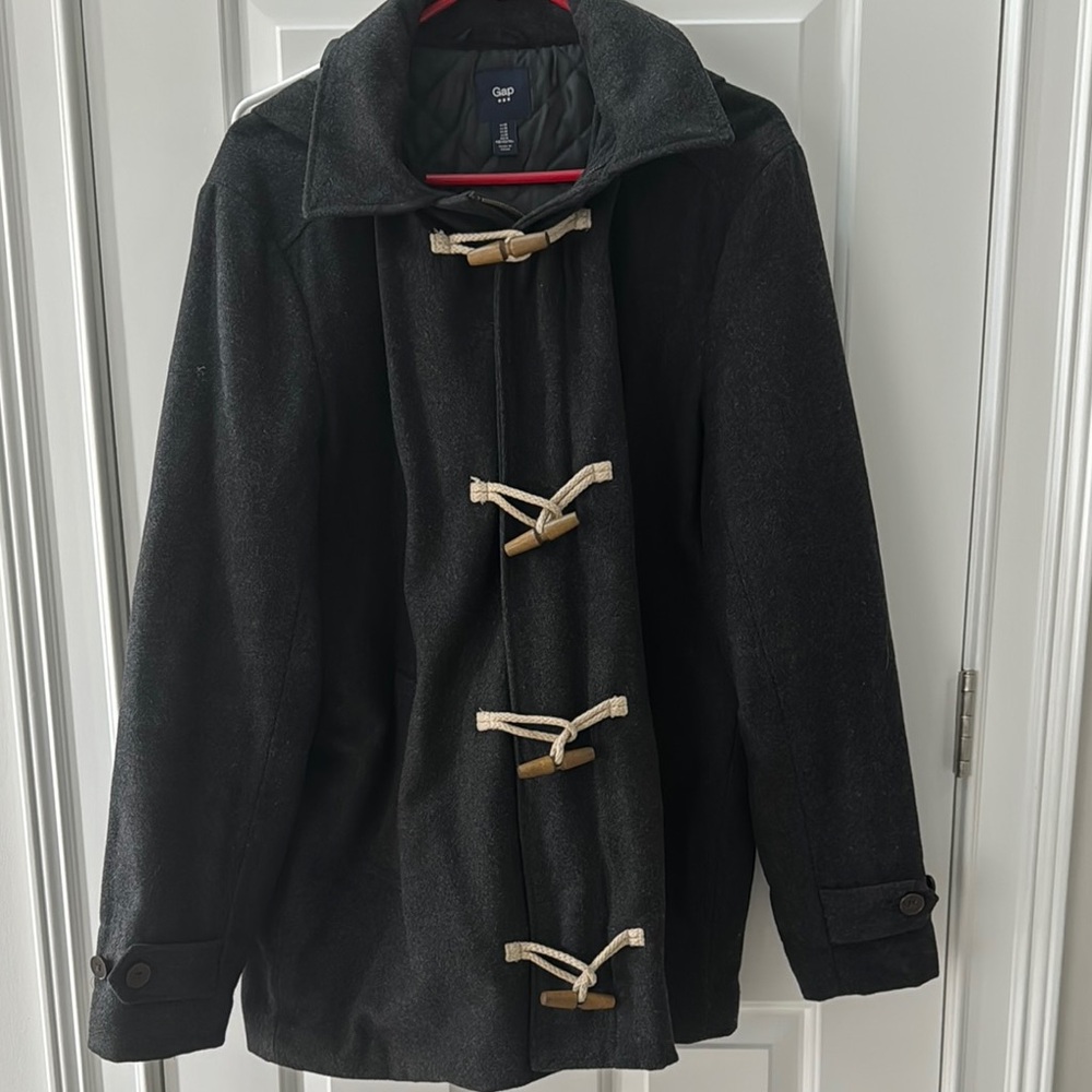 GAP Men’s Medium Black Wool Toggle hooded PeaCoat